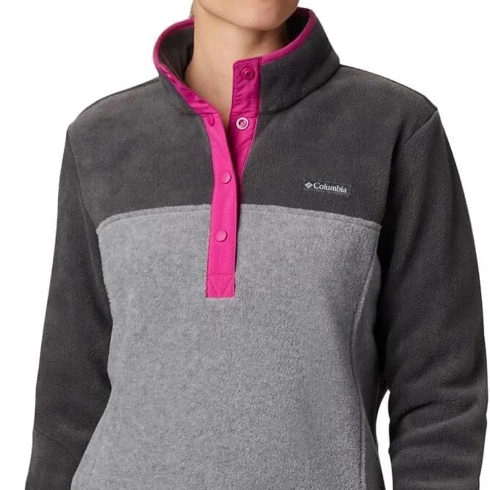 Columbia Women's Benton Springs Half‎ Snap Pullover Medium Gray Mock neck Fleece